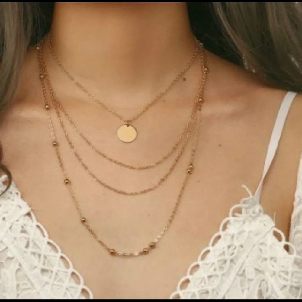 Boutique Multi-layered Coin Necklace Gold Color Simple Dainty Style - Picture 3 of 5